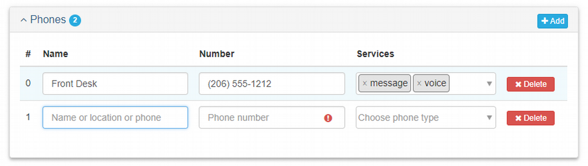 Contact Phone Number Panel