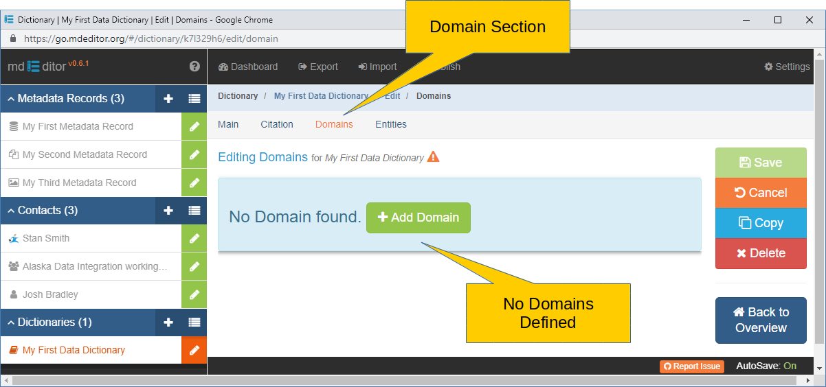 Domain Edit Window with no Domains Defined
