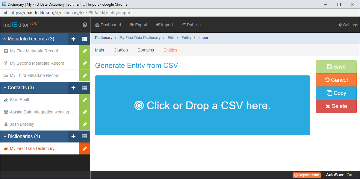 CSV Entity Import Target