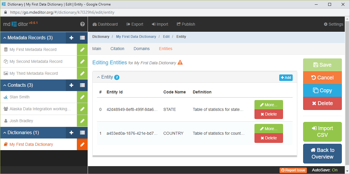 Entity Array Panel