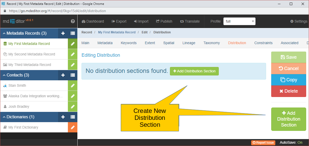 Distribution Section with no Distributions Defined