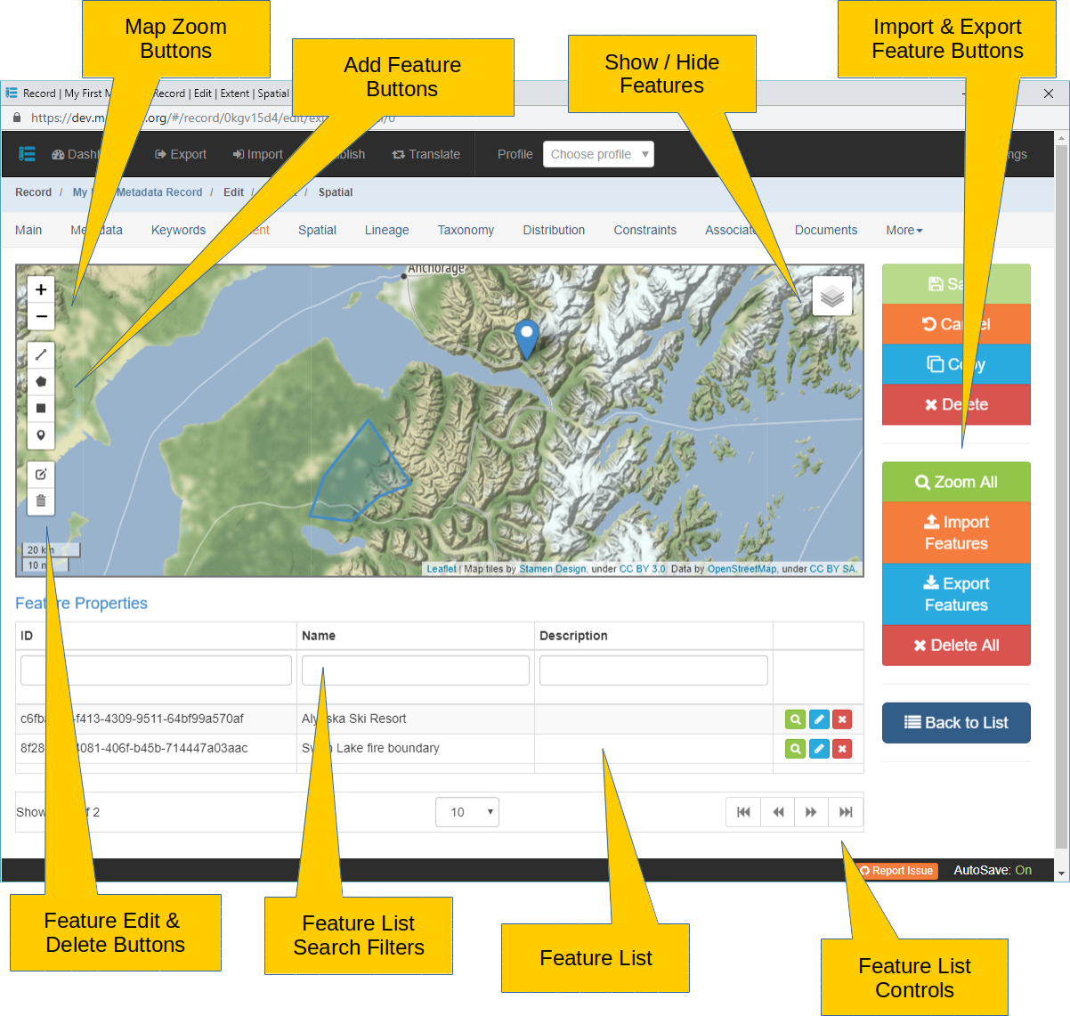 Geographic Extent Features Edit Window