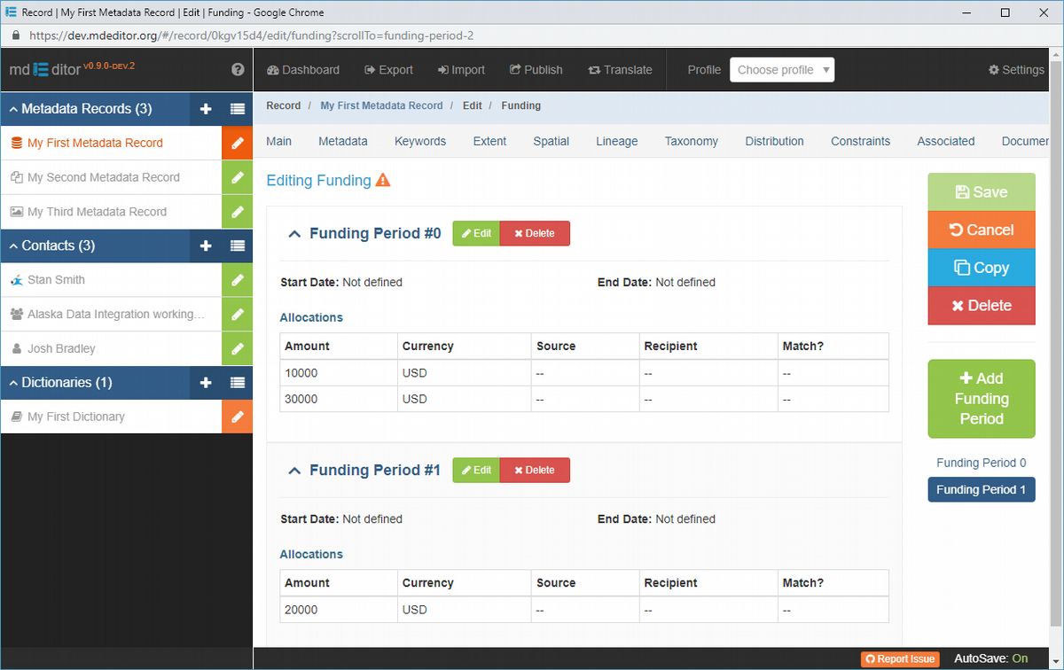 Funding Section with Multiple Funding Periods Defined