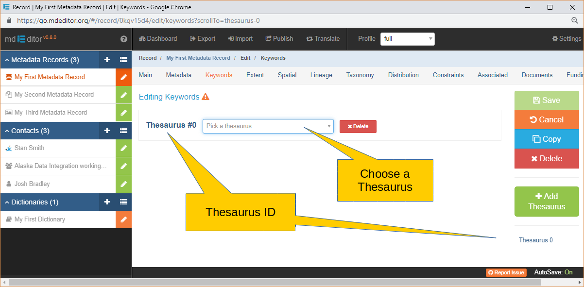 Thesaurus Selection Window