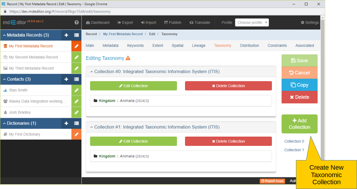 Taxonomy Section with Multiple Taxonomic Collections Defined