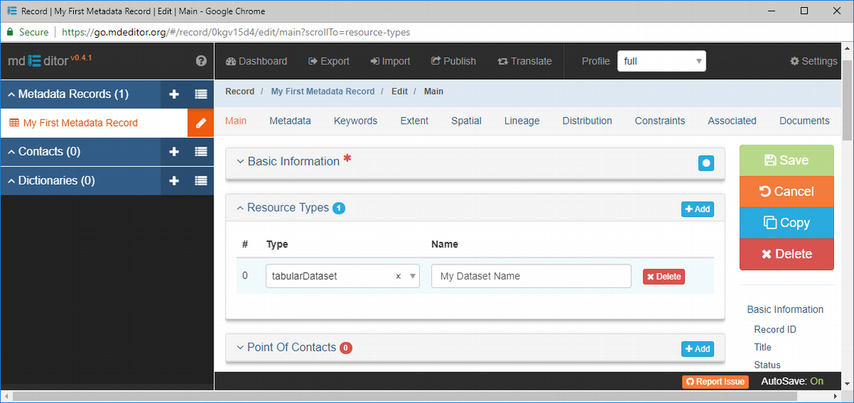 Edit Window - Main - Resource Type complete object