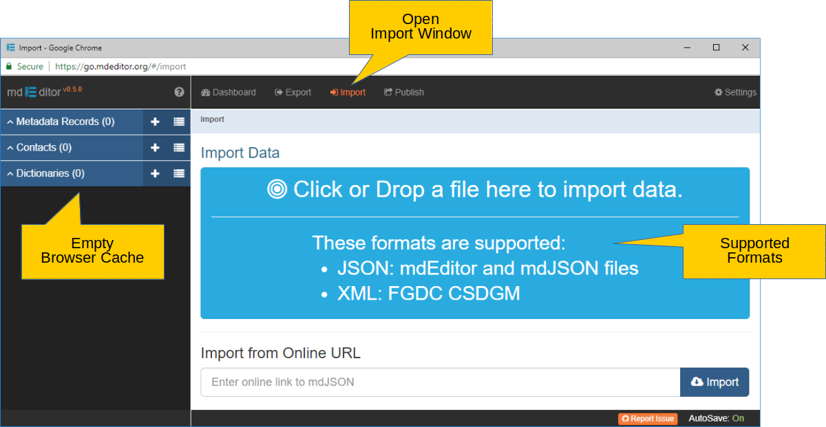 Import Window - Home Page