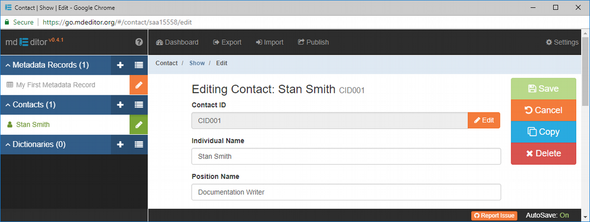 Create New Contact Window